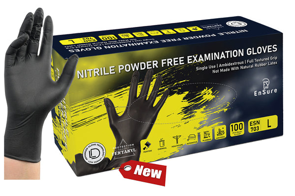 EnSure® Black Low Dermatitis Potential Fentanyl Resistant Medical Examination Nitrile Gloves (Case of 1,000) - 7.0 Mil