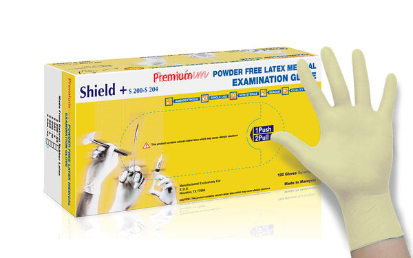 Shield+® Powder Free Latex Examination Gloves (Case of 1,000) - 6.0 Mil